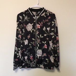 H&M Satin Bomber Jacket - Black/foral